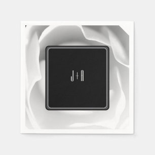 Servilleta De Papel Rosa blanca Elegante diseño floral sobre negro