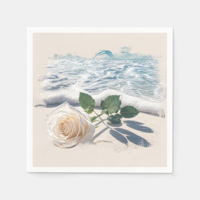 Servilleta De Papel Rosa Blanca en Arena de Playa  (Anverso)