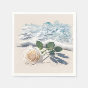 Servilleta De Papel Rosa Blanca en Arena de Playa