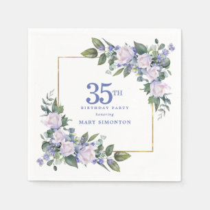 Servilleta De Papel Rosa Blanca Flor Azul Floral Personalizada Fiesta 