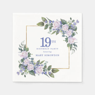 Servilleta De Papel Rosa Blanca Flor Azul Personalizada Fiesta de Cump