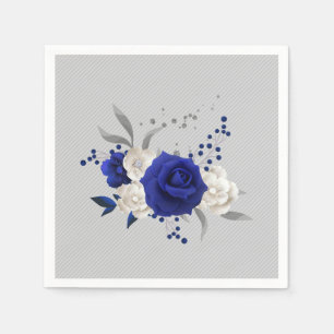 Servilleta De Papel rosa blanca flores grises boda azul real
