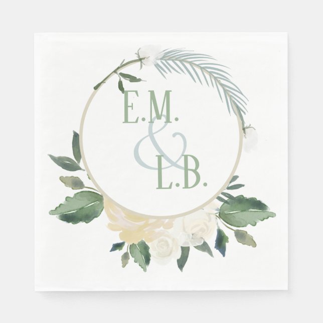 Servilleta De Papel Rosa blanca y Boho de oro (Anverso)