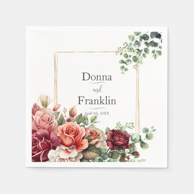 Servilleta De Papel Rosa Boda de Eucaliptos Florales (Anverso)