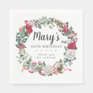 Servilleta De Papel Rosa botánico de invierno 60 cumpleaños elegante