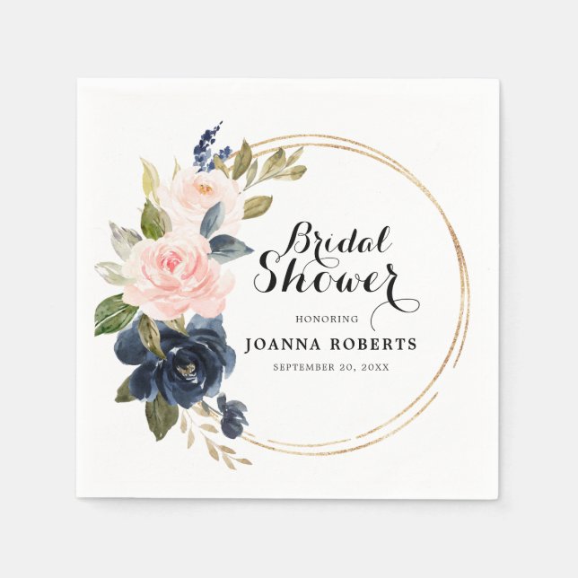 Servilleta De Papel Rosa Botánico Rosa de Color Rosa y Azul Marino (Anverso)