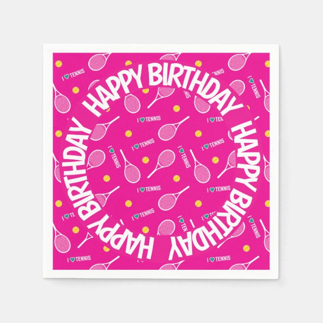 Servilleta De Papel Rosa brillante amo el tenis, cumpleaños feliz (Anverso)