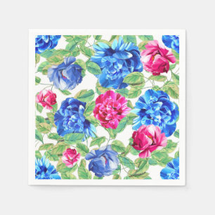 Servilleta De Papel Rosa Brillante y Patrón Floral Azul Bonito