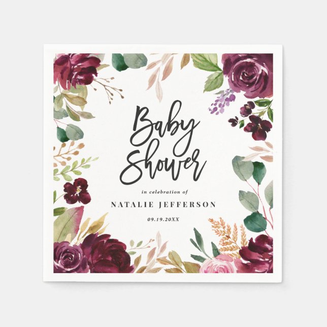 Servilleta De Papel Rosa, burdeos, + higuera acuarela floral y guion (Anverso)