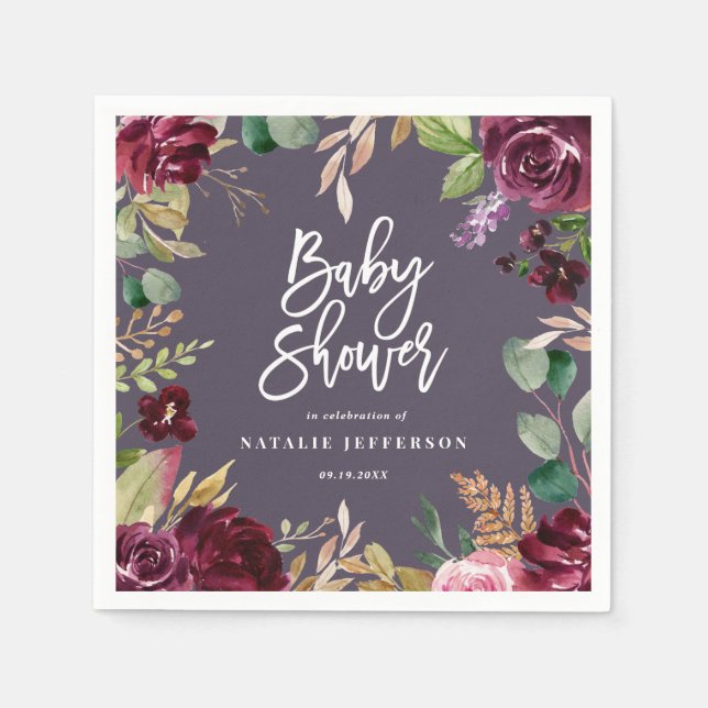 Servilleta De Papel Rosa, burdeos, + higuera acuarela floral y guion (Anverso)