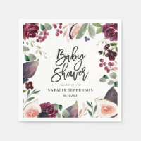 Rosa, burdeos, + higuera acuarela floral y guion