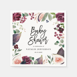 Servilleta De Papel Rosa, burdeos, + higuera acuarela floral y guion