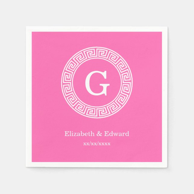 Servilleta De Papel Rosa caliente2 Monograma inicial de marco de recam (Anverso)