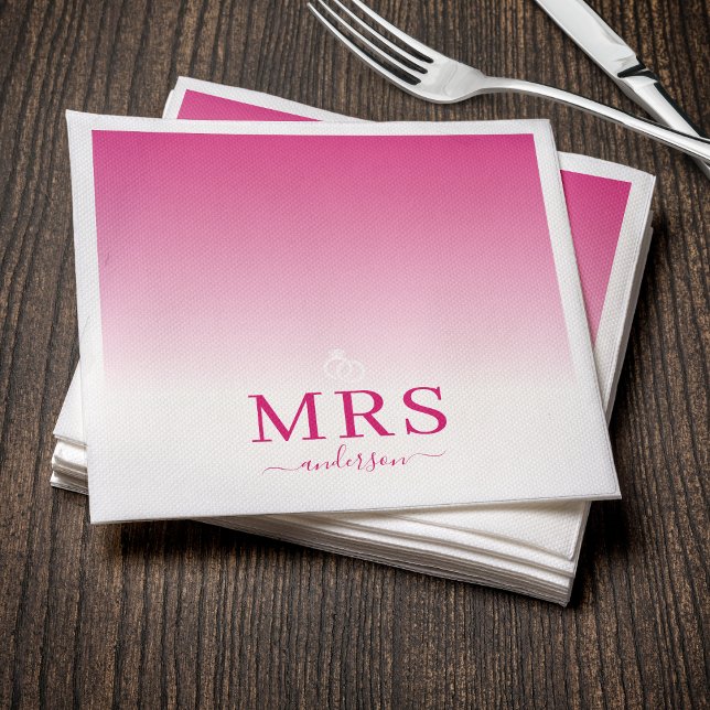 Servilleta De Papel Rosa caliente y naranja blanco Sra. Bridal Shower  (Hot Pink & White Ombre Mrs Bridal Shower Wedding Napkins
)