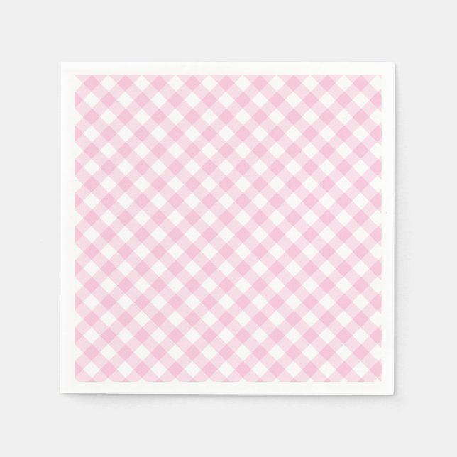 Servilleta De Papel Rosa Claro Gingham Retro (Anverso)