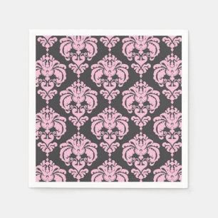 Servilleta De Papel Rosa Claro Gris Patrón Chic Damask Elegante Fiesta
