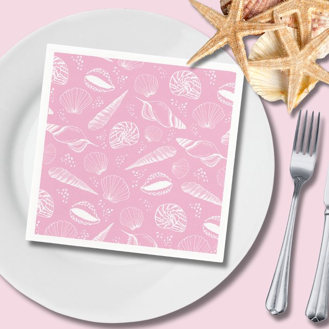 Servilleta De Papel Rosa concha de mar (Pink coastal seashell paper napkin, perfect for summer bbq's at the beach or parties & celebrations.)