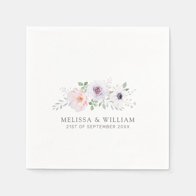 Servilleta De Papel Rosa de acuarela floral Anemone Lilac Boda blanco (Anverso)