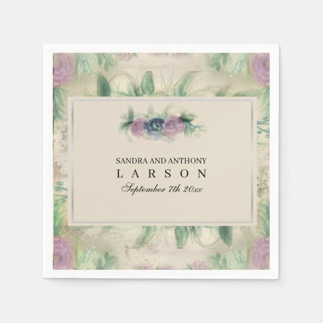 Servilleta De Papel Rosa de acuarela floral Napkin Boda (Anverso)