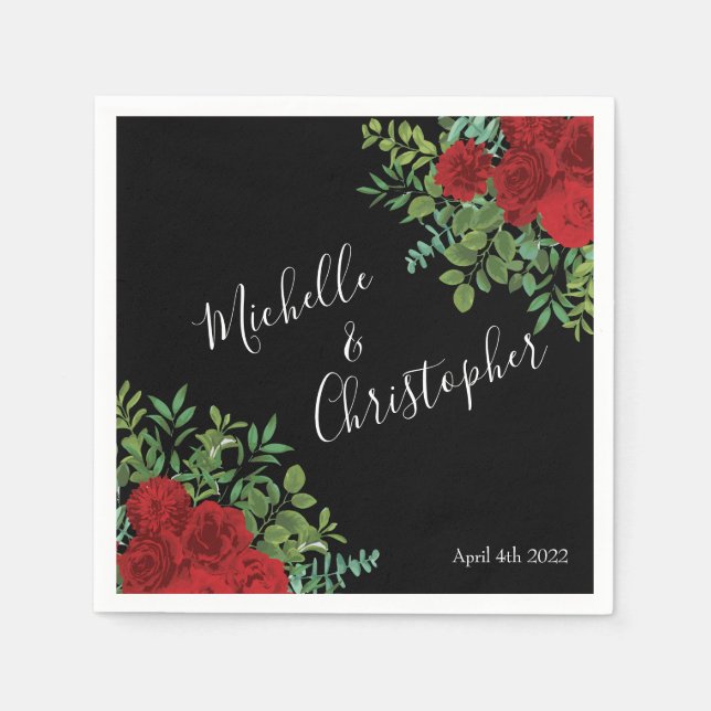 Servilleta De Papel Rosa de Boda floral Black and Red Peony (Anverso)