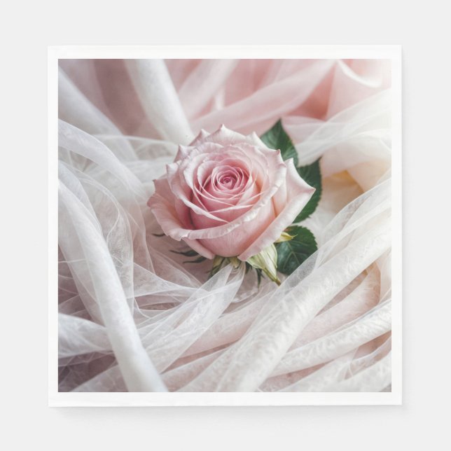 Servilleta De Papel Rosa De Boda Rosa En Tulle (Anverso)