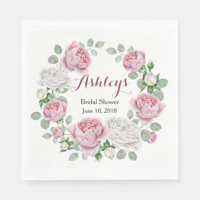 Servilleta De Papel Rosa de campo rosa de Borgoña ducha de novia Wreat (Anverso)