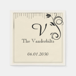 Servilleta De Papel Rosa de Deco francés en negro sobre Boda crema