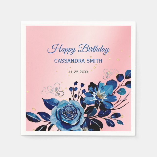 Servilleta De Papel Rosa de la Marina Mariposa Purpurina de oro Cumple (Anverso)