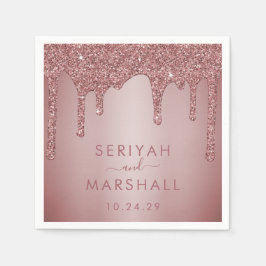 Servilleta De Papel Rosa de lujo Gold Sparkle Purpurinas Drips Boda