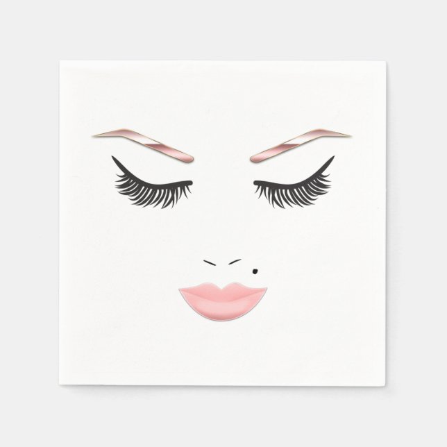 Servilleta De Papel Rosa De Maquillaje De Oro Face Eyebrows Lips Glam  (Anverso)