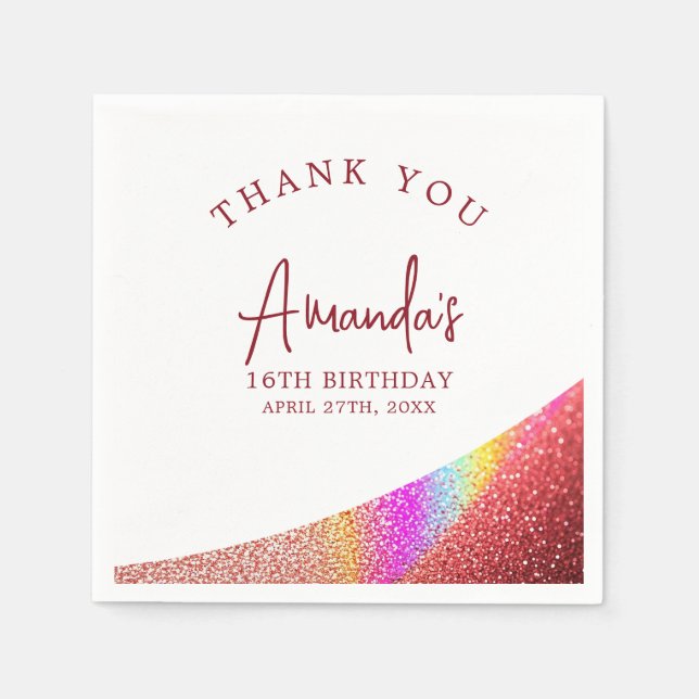 Servilleta De Papel Rosa de moda Purpurina de oro Arcoiris dulce 16 Cu (Anverso)