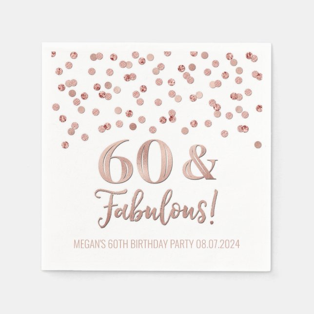 Servilleta De Papel Rosa de oro Confetti 60 y fabuloso (Anverso)