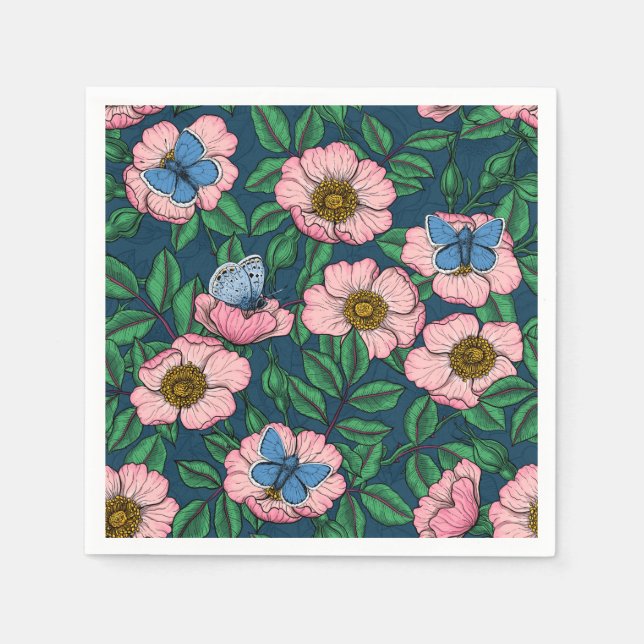 Servilleta De Papel Rosa de perro y mariposas (Anverso)