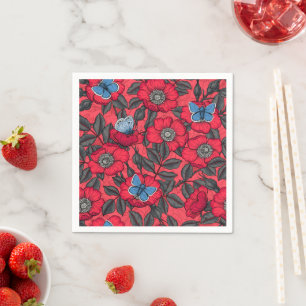 Servilleta De Papel Rosa de perro y mariposas en rojo y azul
