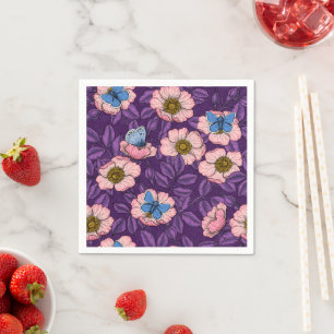 Servilleta De Papel Rosa de perro y mariposas en rosa y púrpura