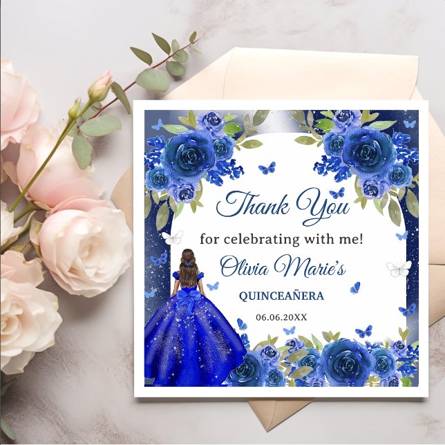 Servilleta De Papel Rosa de Plata Azul Quinceanera Cumpleaños (Subido por el creador)