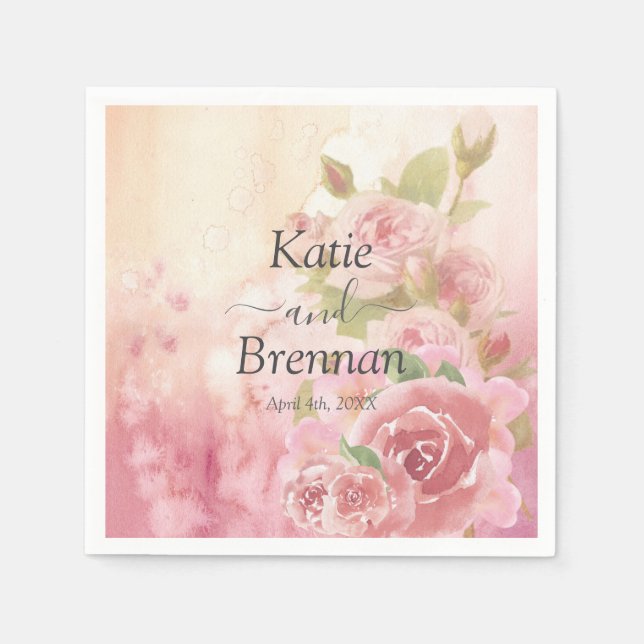 Servilleta De Papel Rosa de Rubor Boda botánico (Anverso)