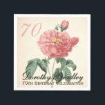 Servilleta De Papel Rosa de Vintage Blooming 70th Birthday Party PN<br><div class="desc">servilleta de papel de la fiesta de cumpleaños 70 del personalizable con acuarelas botánicas vintage de una rosa roja suave floreciente de Pierre-Joseph Redouté. Puede cambiar fácilmente el texto (color, fuente, tamaño y posición) haciendo clic en el botón personalizar o personalizar. Invitación de cumpleaños coincidente, caja de favores de cumpleaños,...</div>