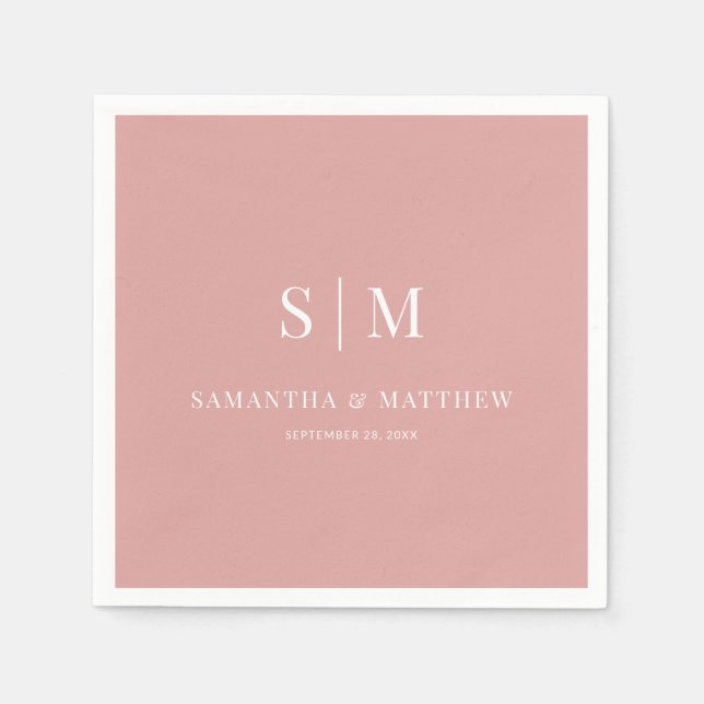Servilleta De Papel Rosa del desierto Boda de Iniciales Sencillas Pare (Anverso)