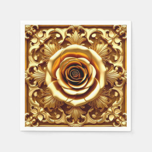 Servilleta De Papel Rosa dorada elegante con marco decorativo ornament