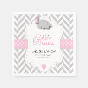 Servilleta De Papel Rosa, elefante gris blanco Baby Shower
