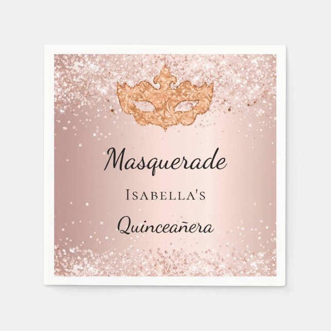 Servilleta De Papel Rosa fiesta de oro de Quinceanera (Anverso)