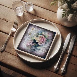 Servilleta De Papel Rosa floral amarillo desenlace efímero victoriano