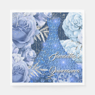 Servilleta De Papel Rosa floral de plata azul cumpleaños de mujer glam
