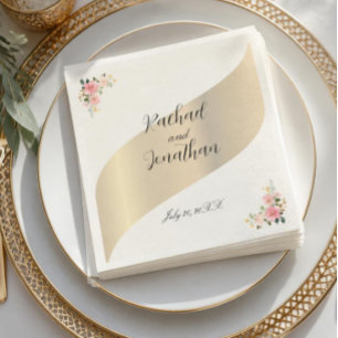 Servilleta De Papel Rosa Floral Dorado Minimalista Inglés