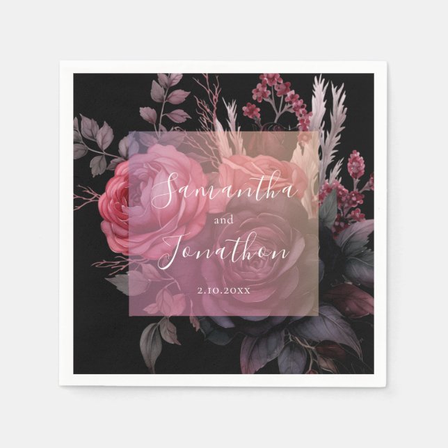 Servilleta De Papel Rosa floral gótico oscuro Moody Boda (Anverso)