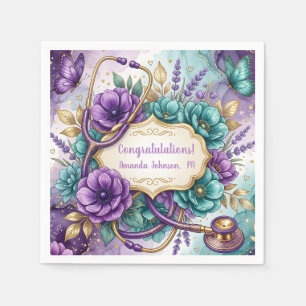 Servilleta De Papel Rosa Floral Morada Graduación