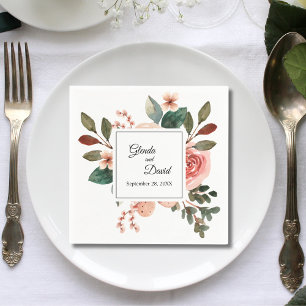 Servilleta De Papel Rosa Floral Rosa Claro Elegante Boda Personalizada