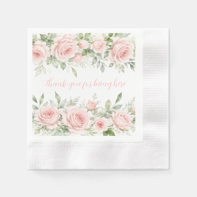 Servilleta De Papel Rosa Floral Sonrojado (Anverso)