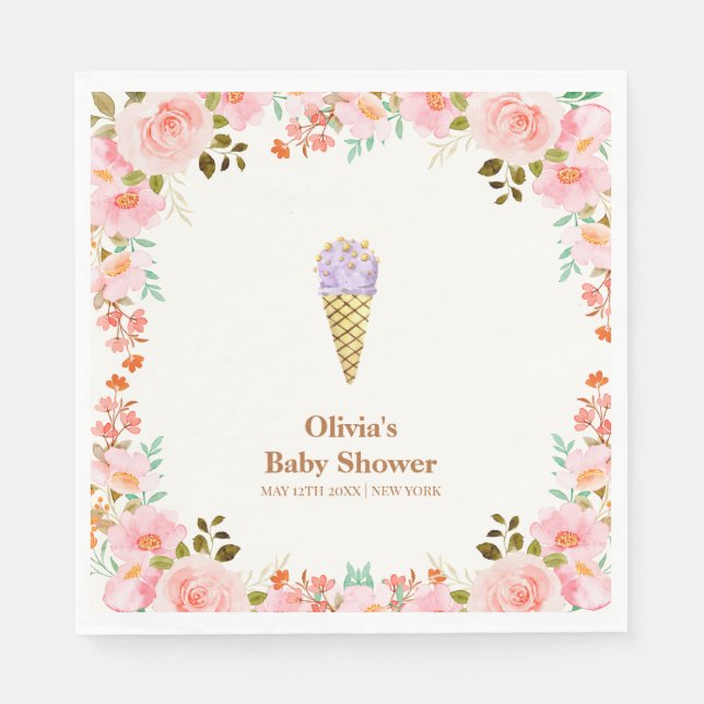 Servilleta De Papel Rosa Flower Garden Scoop Ice Cream Baby Shower (Anverso)